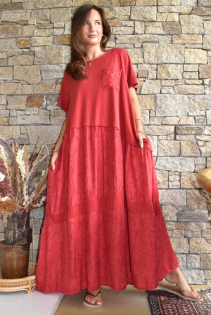 Tasha Damask T Shirt Maxi Dress Rioja